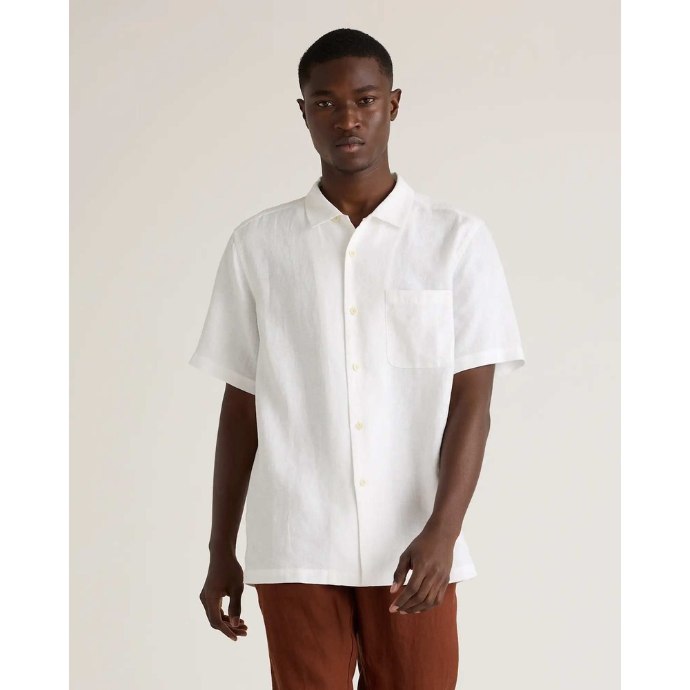 Quince European Linen Camp Shirt White Short Sleeve Large NWT